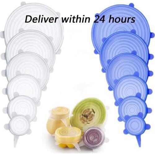 6pcs Silicone Stretch Lids Universal Silicone Bowl Pot Lid Reusable Silicone Cover Pan Cooking Food Fresh Cover Microwave Covers