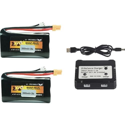 7.4v 2000mAh 20C 18650 Li-ion Battery XT30 Plug For Huina 580550 583 582 RC Car Spare Parts 2s 7.4v Battery Charger Set