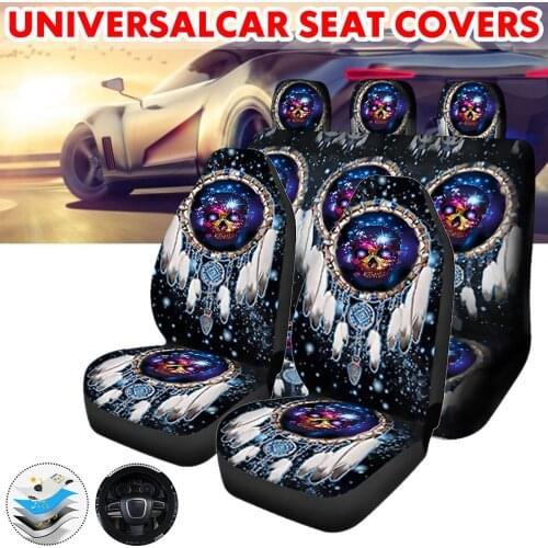 7PCS Set Wolf Skull Printing Car Auto Front Seat Cover Universal Dirty-Proof Bucket Cover Auto Accessories for Car Truck SUV