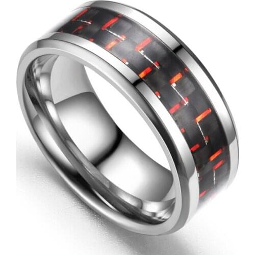 8mm Mens Stainless Steel Inlay Blue Green Red Carbon Fiber Ring Wedding Band Jewelry Size 6-12