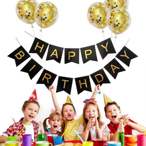 Happy Birthday Banner Paper Bunting Flags Baby Shower Kids Birthday Party Decoration Gold Confetti Balloons Paper Tassel Supply