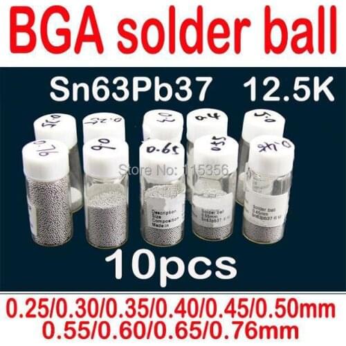 Freeshipping 10 Bottles / Lot 12.5K (0.25, 0.3, 0.35, 0.4, 0.45, 0.5, 0.55, 0.6, 0.65, 0.76) Leaded BGA Solder Balls