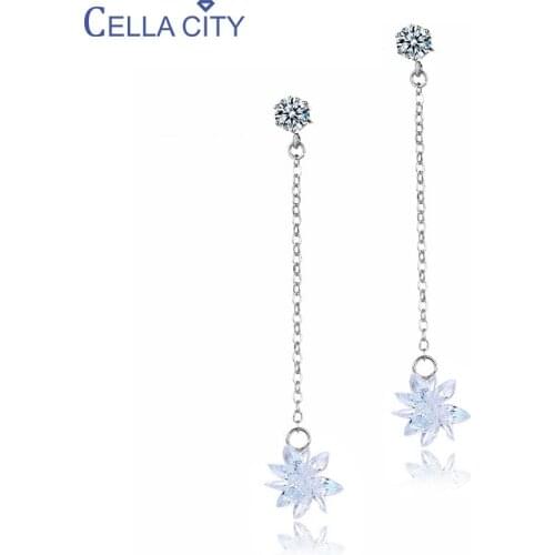 Cellacity Charms Long Drop Earrings for Women Silver 925 Jewelry Zircon Snowflake Tassel Frost flowers Female Ear line Wedding