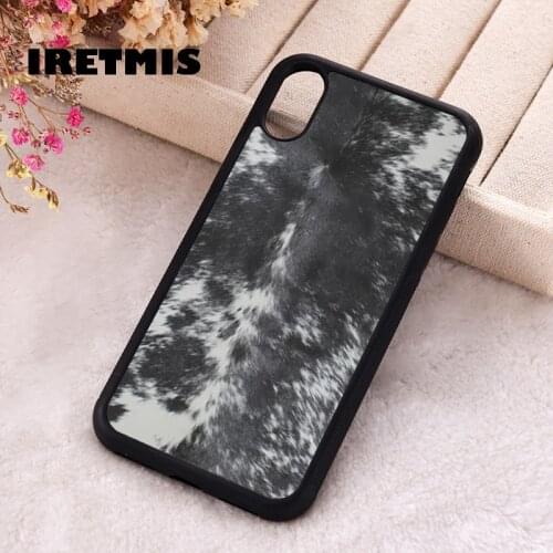 Iretmis 5 5S SE 2020 Phone Cover Case for iPhone 6 6S 7 8 Plus X Xs XR 11 12 Mini Pro Max Silicone TPU Black and white cowhide