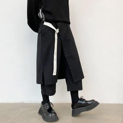 Black Pants Men Spring Personality Woven Wide Loose Straight Harem Pants Trendy Men Niche Overalls Cropped Pants Singer Clothes