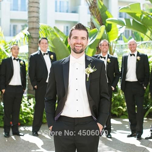 Black Men Suits Slim Fit Wedding Tuxedos Groom Wear (Jacket Pants) Bridegroom Blazer Groomsman Prom Suits Costume Homme Best Man