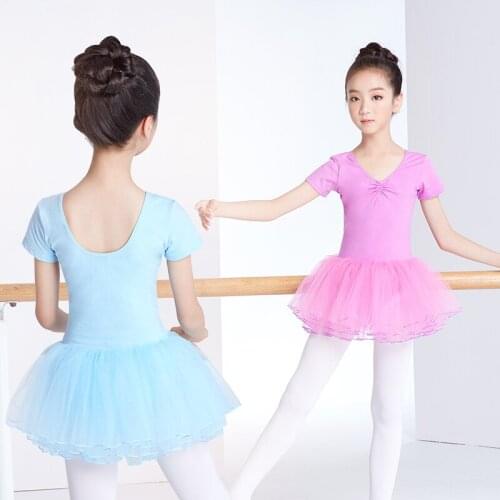 2020 Childrens Ballet dress girls gymnastics leotard ballroom dance dress short sleeve Ballet tutu childrens performance suit