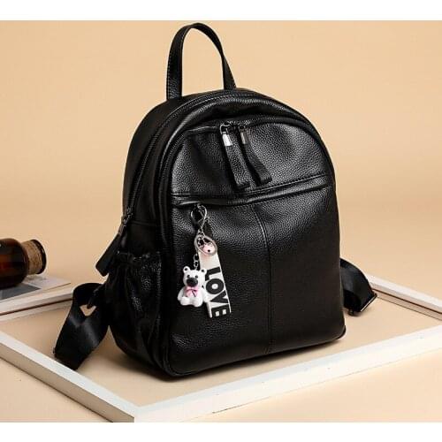 Girls Schoolbag Travel Packsack Womens Leather Backpack Simple Elegant Black Knapsack Colleague Student