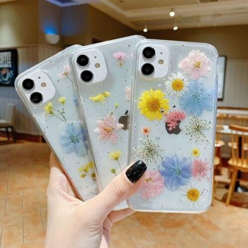 GIMFUN Luxury Dry Flower Clear Phone Case for iPhone 11 12 Mini Pro Max XS X XR 7 8 Plus Cute Daisy Soft TPU Shockproof Case