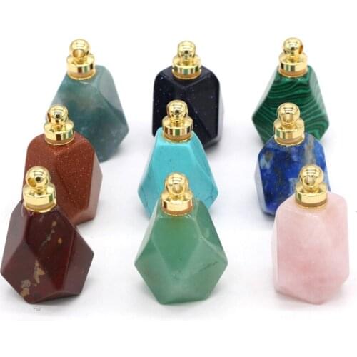 Faceted Semi-precious Stone Pink Crystal Quartz Perfume Bottle Pendant Wholesale Gold Charms for Necklace Dangle Jewelry Making