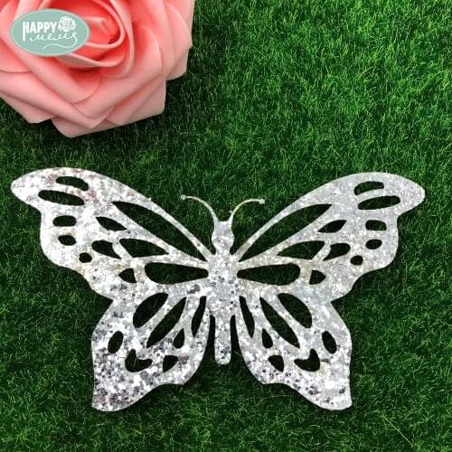 Happymems Ipcs Butterfly Iron On Patches Silver Glitter Art Clothes Decoration Iron On Patches