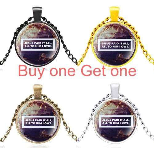 Classic Bible Verse “jesus Paid It All to Him i Owe” Vintage Glass Dome Charm Pendant Necklace Men Women Jewelry Gifts