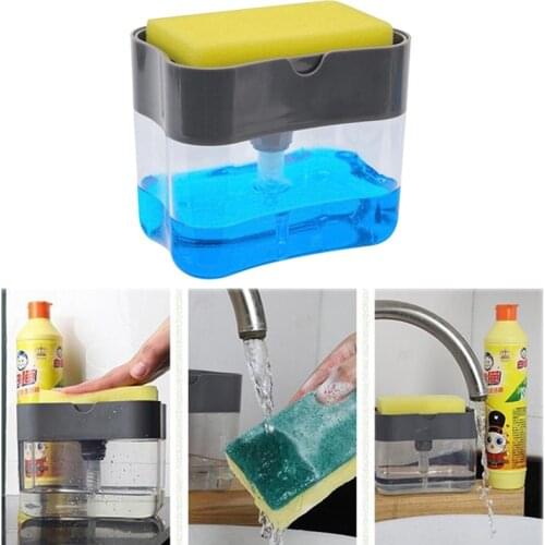 Kitchen Liquid Soap Dispenser Pump with Sponge Holder 2-in-1 Manual Press Liquid Dispenser Container Soap Organizer Kitchen Clea