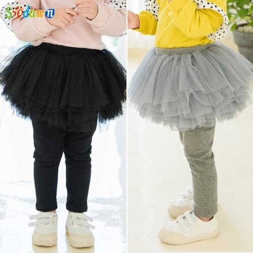 Sodawn Baby Girl Pants Leggings New Autumn Fashion Cotton Trousers Splicing Net Yarn Dress Fake Two Pieces Kids Girls Clothes