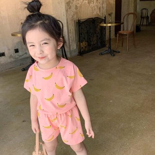 Summer cute girls fruit printed clothes sets cotton outfits short sleeve Tee and shorts casual clothings