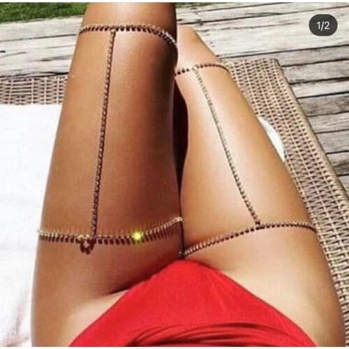 Summer Beach 2 PCS Rhinestone Sexy Thigh Chain Body Jewelry for Women Luxury Crystal Body Chain Bikini Thigh Garters Leg Chains