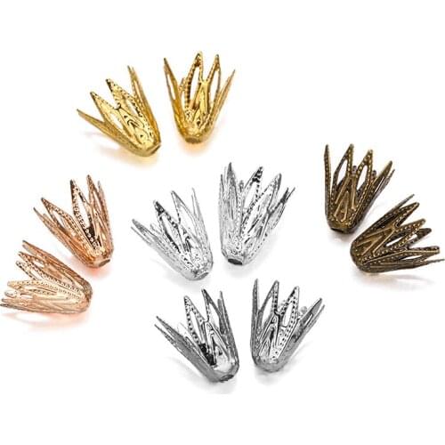 Hot 100pcs/lot Hollow Out Flower Shape Filigree Cone End Beads Caps For DIY Bracelet Earrings Jewelry Making Accessories 8*10mm