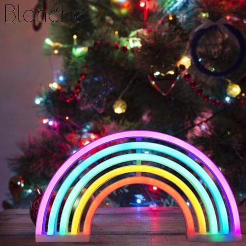 Cute Rainbow Shape Neon LED Night Light Creative Party Home Girls Bedroom Decorative Lamp for Kids Children USB Table Desk Lamp