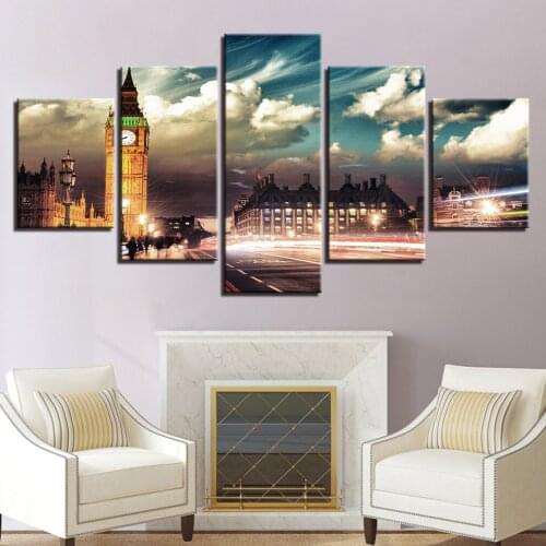 Modular Canvas HD Prints 5 Pieces Night City Castle Landscape Paintings Posters Home Decor Wall Art Pictures No Frame
