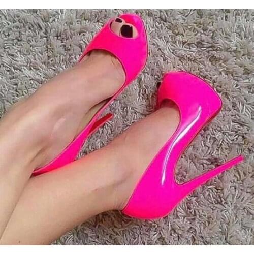 Moraima Snc Hot Selling Peep Toe Platform pumps Rose Patent leather Woman pumps 2019 Sexy 14CM Party Wedding Shoes