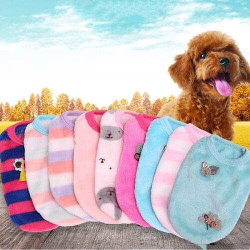 Soft Fleece Dog Clothes Autumn Winter Warm Flannel Pet Clothing For Small Medium Dogs Vest Cute Striped Shirt Cat Puppy Costume