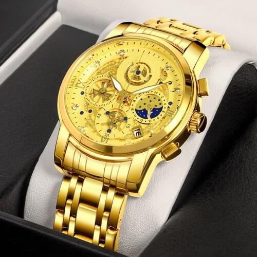 2021 WWOOR New Creative Gold Watch Mens Watches Full Steel Luxury Sports Chronograph Quartz Watches Men Clock Relogio Masculino
