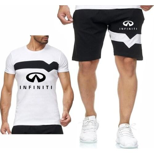 New 2021 Summer Men T Shirts INFINITI Car Logo Print Light Casual Cotton Crew neck Men T-shirt pants suit 2Pcs Y
