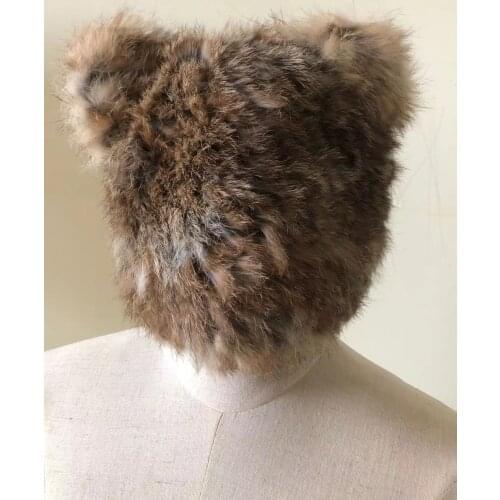 New 2021 fashion Womens girl rabbit hair hat cap winter cute warm soft
