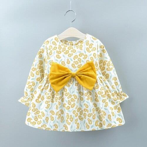 2020 New Girl Dress Toddler Baby Long Sleeve Dresses Floral Bow Autumn Clothing Girls Cotton Princess Dress Kid Tops Outfits