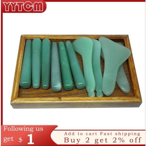 New Massage Tool Guasha Board Natural green jade scraping plate scraper stone massager thin slimming face