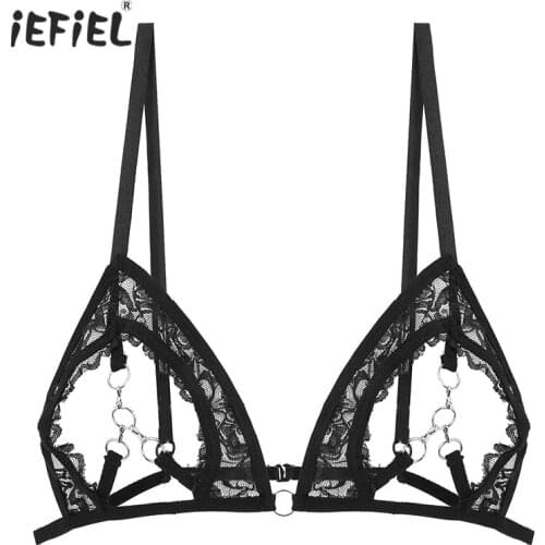 Charming Sexy Women See Through Sheer Lace Open Cups Bras Bralette Exotic Lingerie Sissy Bra Tops Underwear Breathable Nightwear