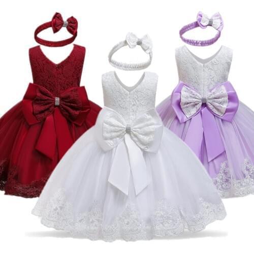 Baby Girl Dress Christening Gowns Elegant Bow Princess Dress Wedding Birthday Party Baptism Dresses New Year Baby Girl Clothes