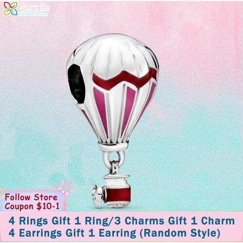 Smuxin 925 Sterling Silver Beads Red Hot Air Balloon Dangle Charms fit Original Pandora Bracelets Women Jewelry Making Girl Gift