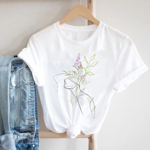 Women Short Sleeve Casual Office Floral Ladies Flower Style 90s Fashion Clothes Print Tshirt Female Tee Top Graphic T-shirt