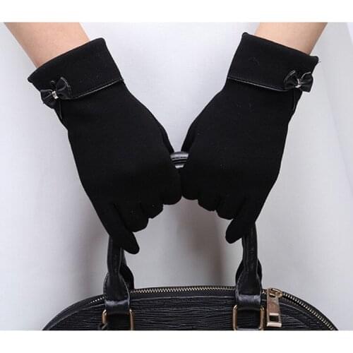 Touch Screen WOMENS Gloves And Warm Micro Velvet Bow Simple Elegant Gloves Autumn And Winter Gloves