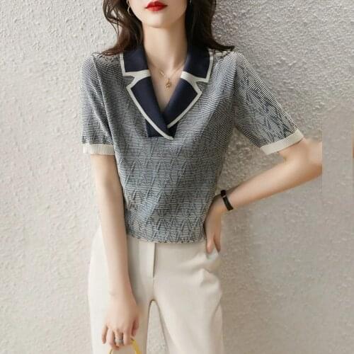 Pearl button dress womens 2021 summer new loose contrast medium length sweaters for women Regular COTTON Button