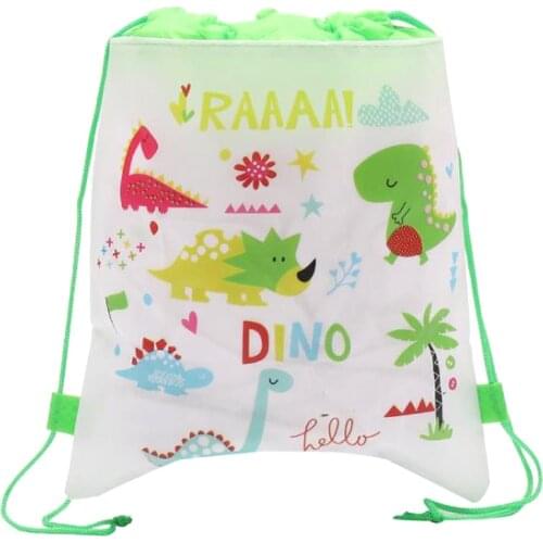 12pcs/lot Dinosaur Theme Birthday Party Kids Favors Mochila Non-woven Fabrics Baby Shower Decorations Drawstring Gifts Bags