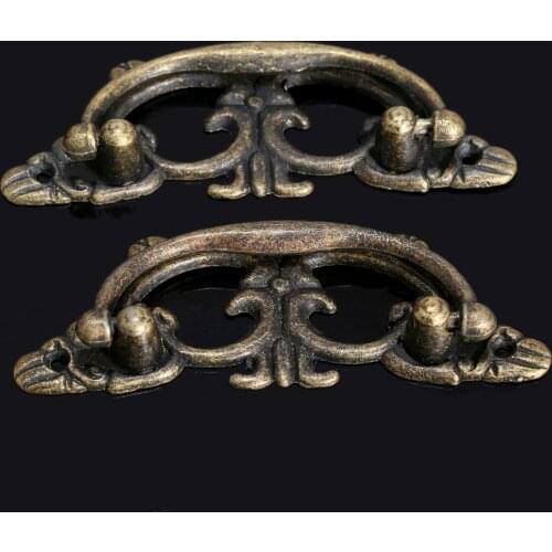 2pcs Antique Brass Furniture Handle 83mmx31mm Knobs Hardware Cupboard Antique Pull Handles