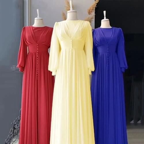 Eid Mubarak Muslim Chiffon Abaya Woman Prom Dress Long Sleeve Kimono Women Caftan Dialaba Dubai African Elegant Girls Gowns