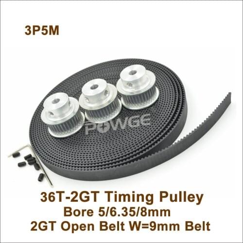 3pcs 36 Teeth 2GT Timing Pulley Bore 5/6.35/8mm + 5M GT2 Timing Belt Width 9mm For 3D Printer 36T 36Teeth GT2 Timing Belt Pulley
