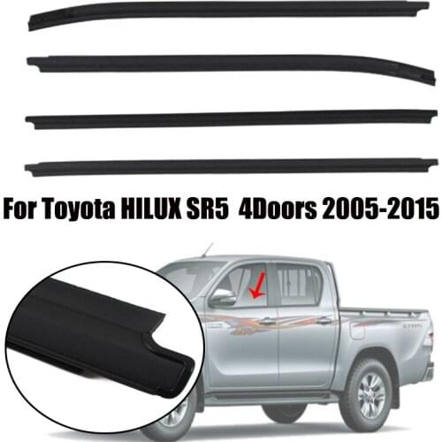 4Pieces Car Outer Glass Window Moulding Trim Weatherstrip Rubber Seal Belt For Toyota HILUX SR5 Four Doors 2005-2015