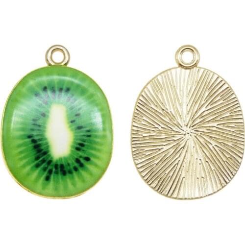 5pcs Green Fruit charms for bracelet 27*20mm Enamel Pendant Women Handmade Jewelry Necklace Diy Kiwi Pendant Earrings Cute
