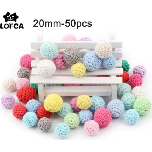 LOFCA 50pcs Wooden Crochet Beads 20mm Nursing Teething Chewable beads Baby teether toys Baby Shower Gifts