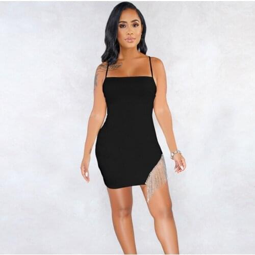 AECU Dress 2021 Tassel Black Dress Women Spaghetti Strap Mini Sexy Dresses Female Party Dress Club Summer Vestido