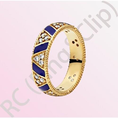 Authentic 100% 925 Sterling Silver Women Rings Blue Stripes & Stones Ring Heart Engrave Rings for Women DIY Anniversary Jewelry