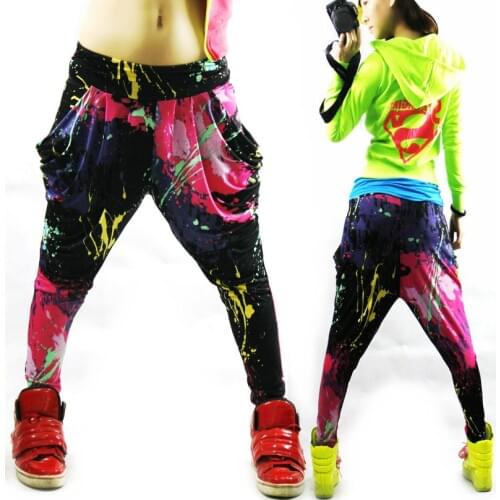 New Fashion Brand Jazz harem women hip hop pants dance doodle spring and summer loose neon patchwork candy colors sweatpants