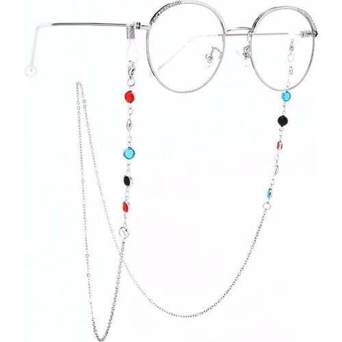 1pc Glasses Chain Metal Colorful Rhinestone Eyeglass Lanyard Chain Hanging Neck Female Hanging Chain Glasses Lanyard New Chic