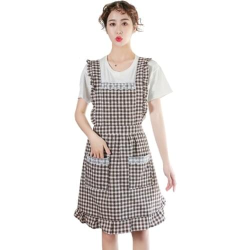 Apron Cotton Women Waterproof Oil-Proof Kitchen Household Cooking Waist Cute Strap Gown