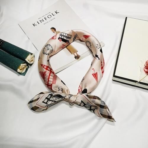 FXAASS Bandana Women Hijab Square Scarf Fashion Ladies Retro Luxury Silk Scarf Shawls park Print 70*70cm Large Cape Headscarf