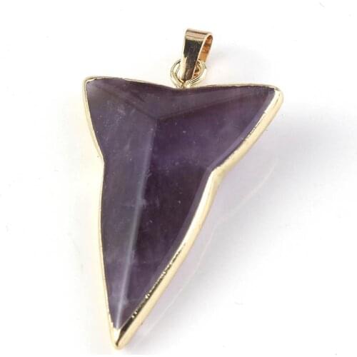 FYSL Light Yellow Gold Color Geometric Shape Amethysts Stone Pendant for Gift Opalite Opal Jewelry